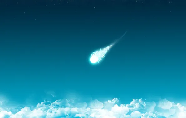 Blue, Clouds, minimalism, comet