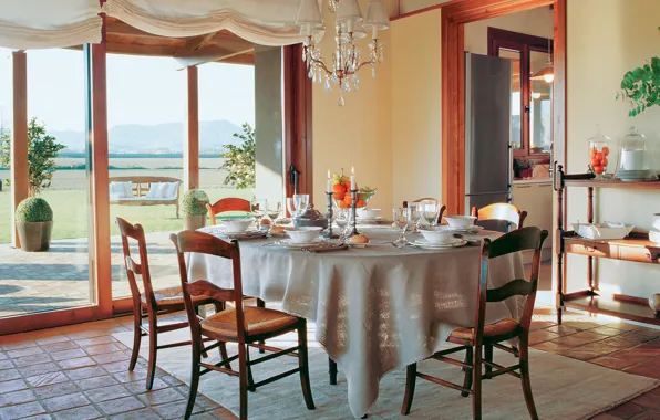 Room, interior, dining room, rustic style