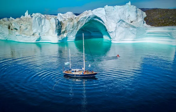 Sailboat, ice, North