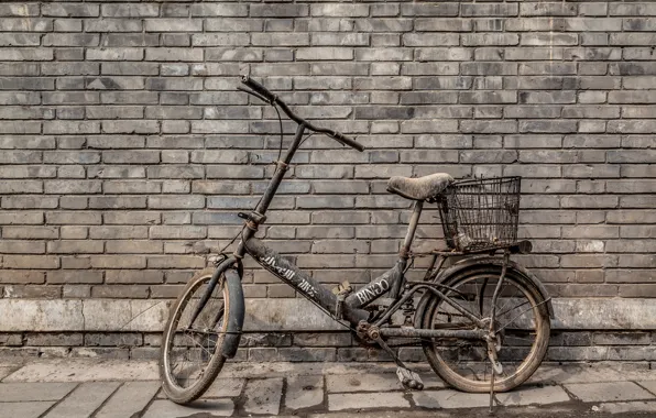 Bike, wall, dirt, bricks