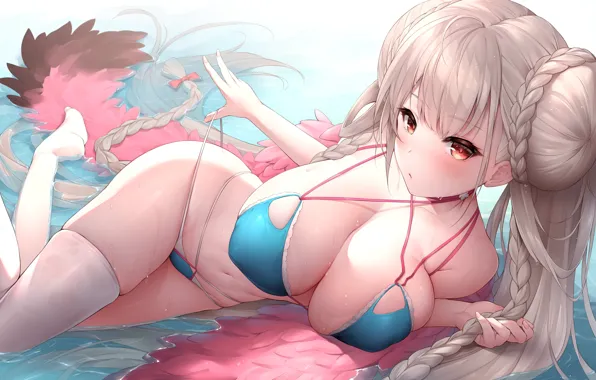 Girl, sexy, long hair, boobs, anime, water, beautiful, pretty