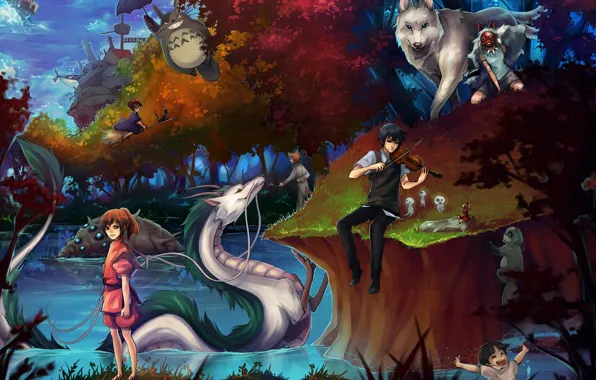 Girls, anime, art, guy, Princess Mononoke, my neighbor Totoro, totoro, spirited away