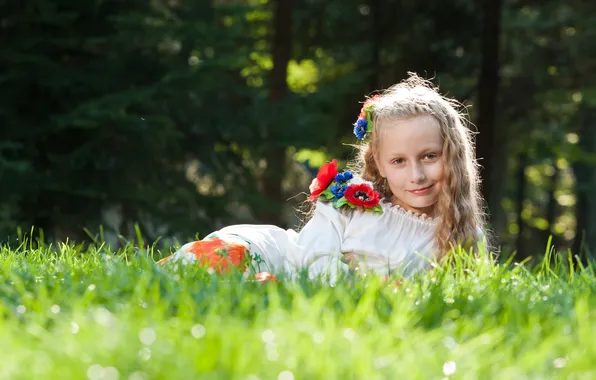 Picture summer, grass, flowers, nature, children, girl
