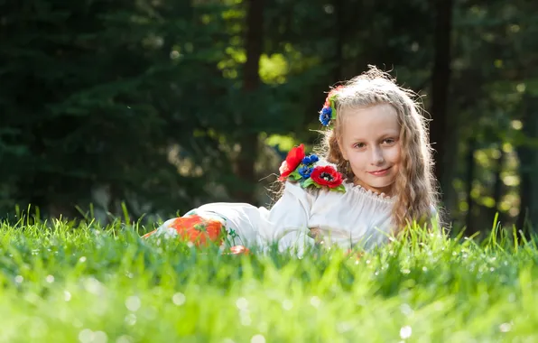 Picture summer, grass, flowers, nature, girl, child