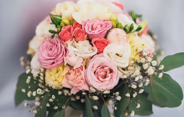 Roses, bouquet, gentle, wedding, beautiful, lovely, bouquet, roses