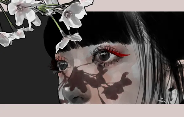 Girl, shadow, Sakura
