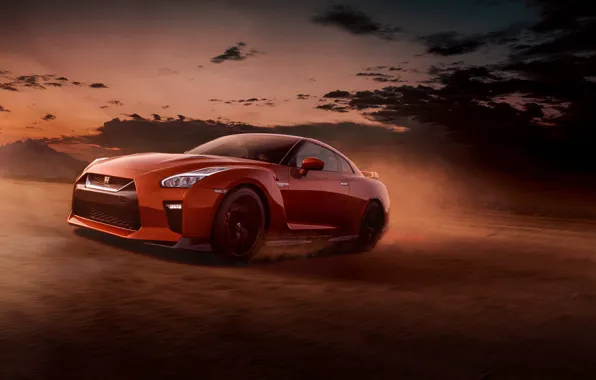 Speed, dust, the evening, Nissan, GT-R
