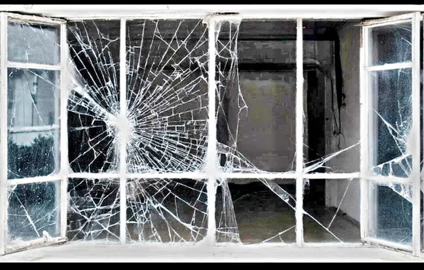 Web, window, broken glass