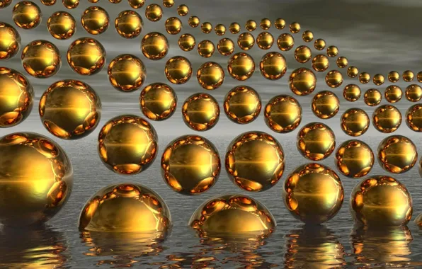 Wave, water, reflection, background, balls, gold