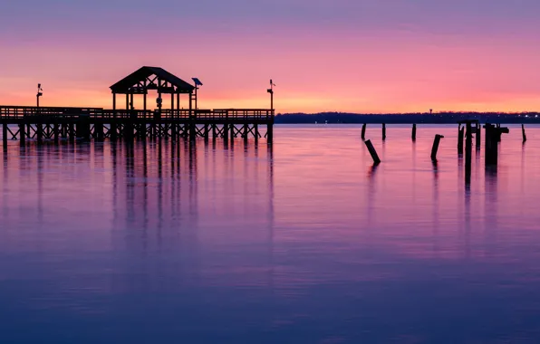 The sky, sunset, orange, lake, Park, reflection, the evening, pink