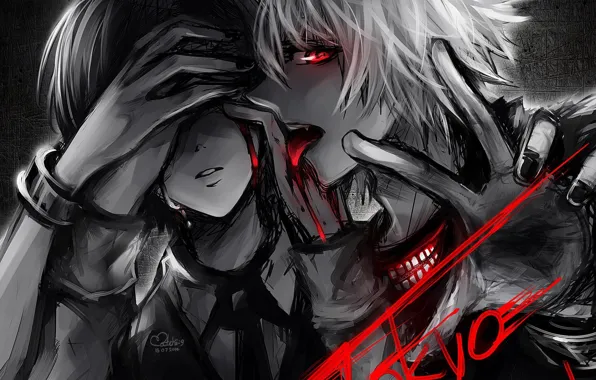 Blood, black and white, the girl and the guy, Tokyo Ghoul, Tokyo ghoul, Ken kanek, …