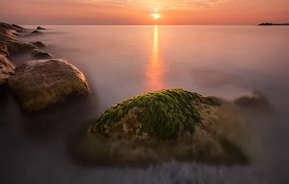 Sea, summer, sunset, stones, Sergey Serushkin