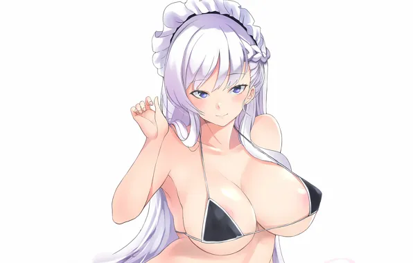 Big boobs, white hair, anime, Azur Lane, attractive, string bikini, bikini top, boobs
