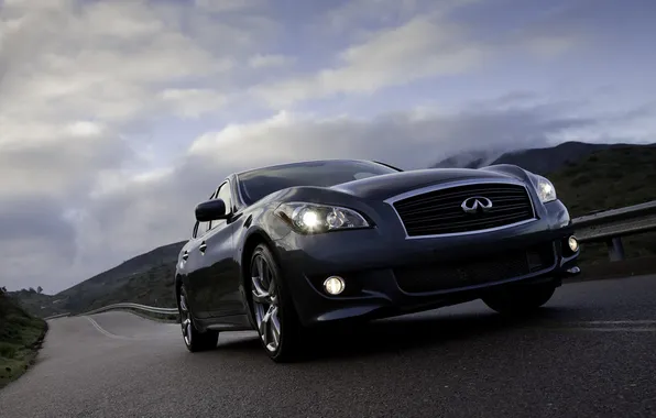 Road, clouds, infiniti