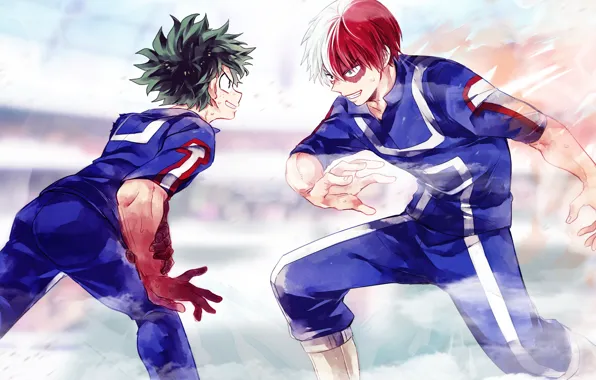 Battle, guys, Boku no Hero Academy, My Hero Academia, Midori Isuku, Todoroki Shoto, My heroic …