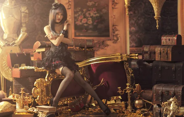 Picture girl, look, legs, style, room