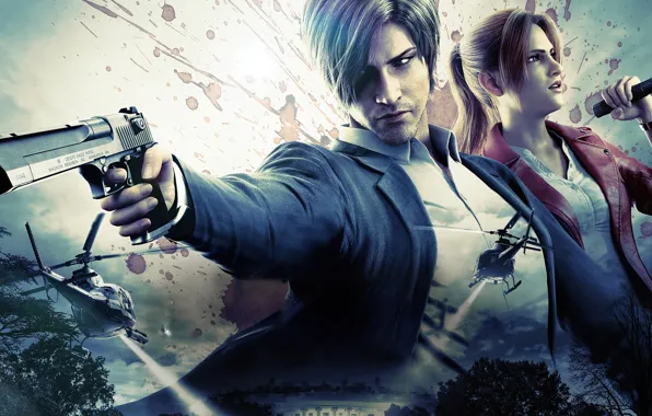 Fiction, cartoon, anime, the series, action, horror, Claire Redfield, Leon Kennedy