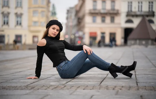 Girl, pose, jeans, shoes, takes, Isabelle, Martin Ecker