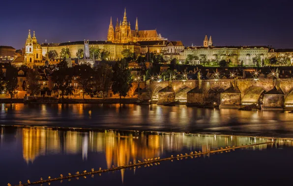 Prague, Czech Republic, night city, Prague, Charles bridge, Czech Republic, Charles Bridge, the Vltava river