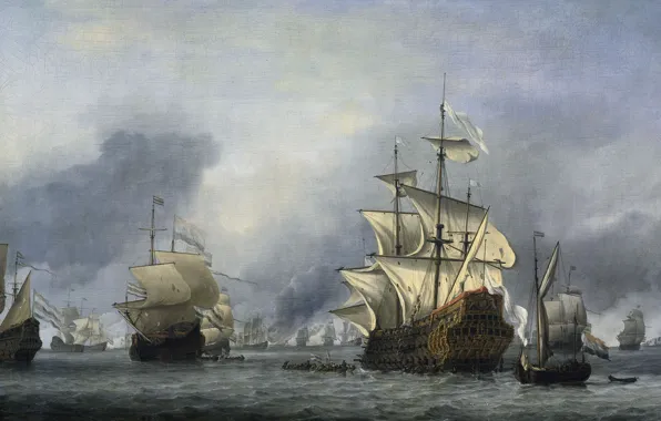 Ship, oil, picture, sail, canvas, Willem van de Velde the Younger, The Capture Of The …