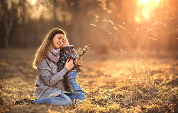 Branches, nature, woman, baby, hugs, mom, child, Verba