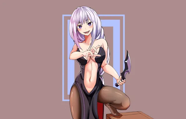 Girl, sexy, cleavage, pink hair, long hair, dress, legs, boobs
