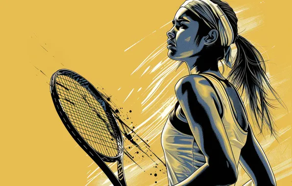 Picture Girl, Sport, Art, Tennis, Racket, Digital art, AI art, The Art of Artificial Intelligence