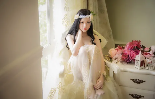 Picture look, girl, flowers, Asian