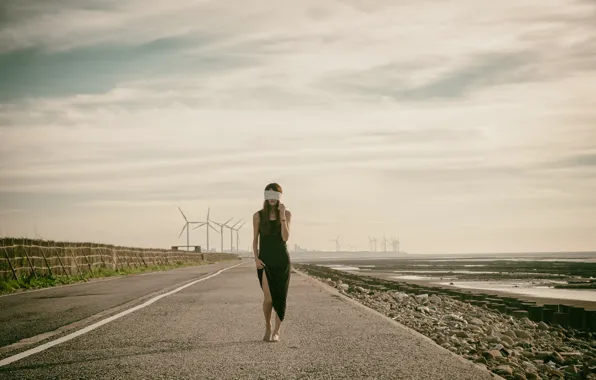 Road, girl, headband