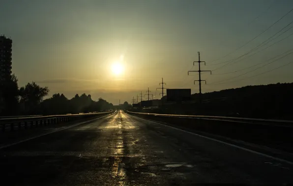 Picture road, the sun, sunset, the city