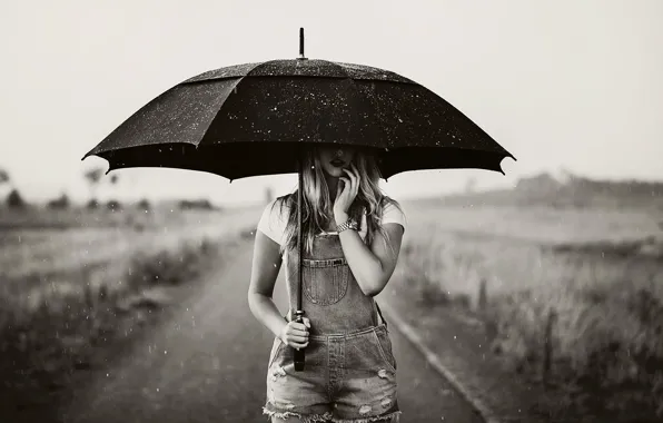 Picture girl, photo, rain, white, umbrella, black