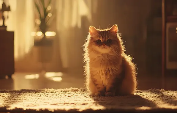 Cat, look, light, pose, kitty, room, morning, window