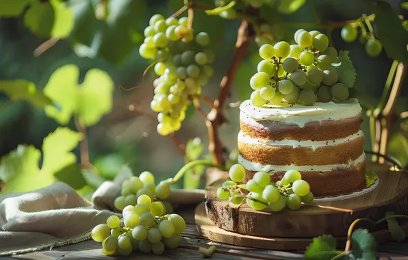 Leaves, light, branches, green, pie, grapes, vineyard, bunches of grapes