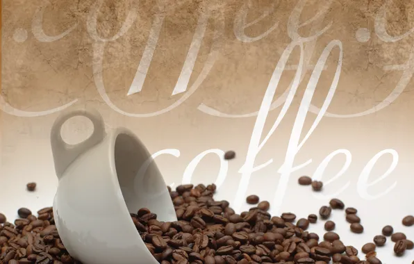 Picture the inscription, coffee, mug, coffee beans, coffee