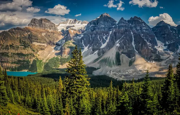 Forest, mountains, lake, Canada, Albert, Banff National Park, Alberta, Canada