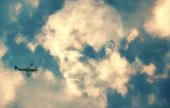 Picture the sky, clouds, the plane, photoshop, illusion