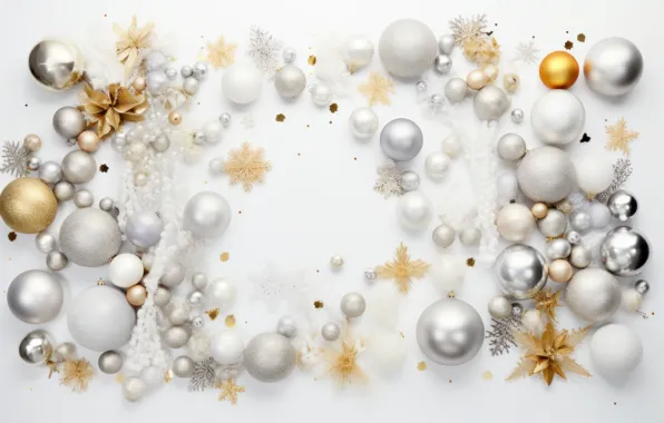 Balls, silver, Shine, Christmas, white background, New year, Notepad, gold plated