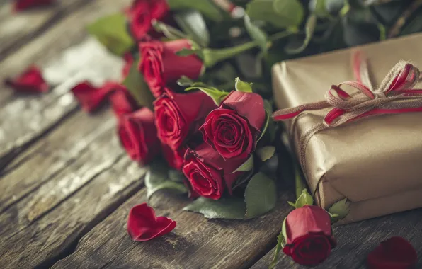 Flowers, holiday, gift, heart, Board, roses, bouquet, heart