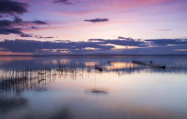 Sunset, The sun, Nature, Mountains, Swamp, Russia, Yamal