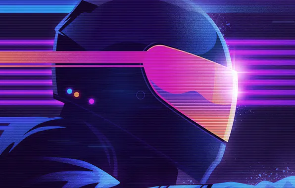 Music, Style, Helmet, Background, 80s, Style, Neon, Illustration