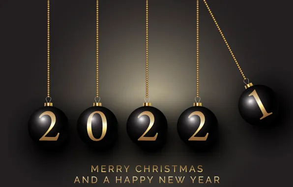 Balls, figures, New year, black background, new year, happy, black, balls