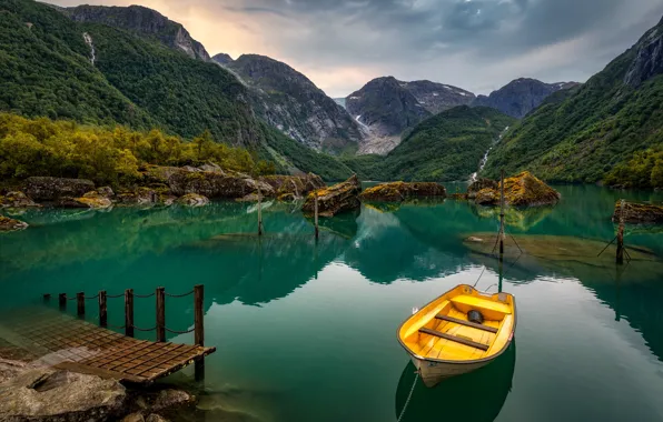 Picture landscape, mountains, nature, lake, boat, pier, Alexander the Silent