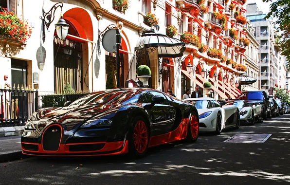 Picture street, Bugatti, Veyron, supercar, Black, Street