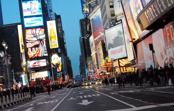 Road, the city, lights, people, street, home, advertising