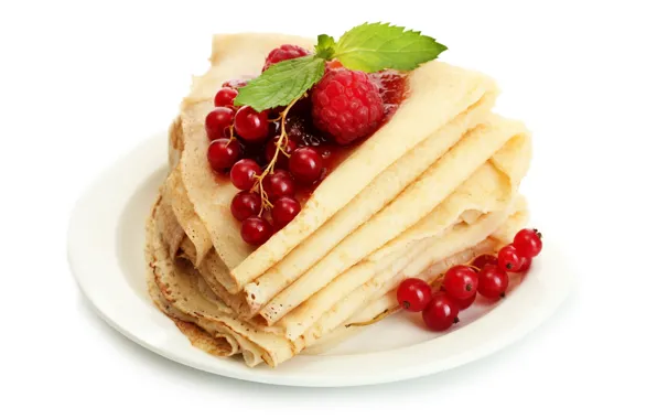 Berries, white background, pancakes
