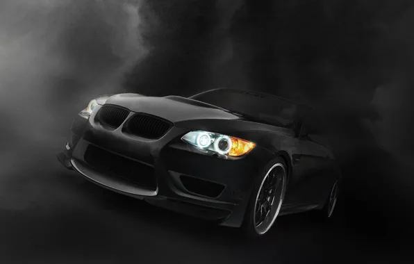 Black, lights, BMW, dark, twilight, Bmw, black car