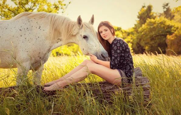 Summer, girl, horse