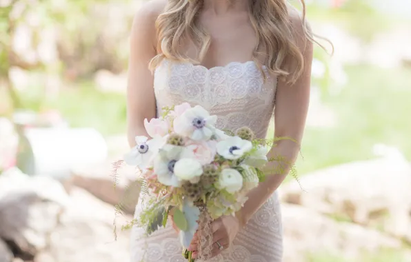 Girl, flowers, bouquet, dress, the bride, wedding