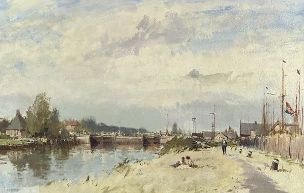 Landscape, picture, Edward Seago, Along The Canal. Amsterdam