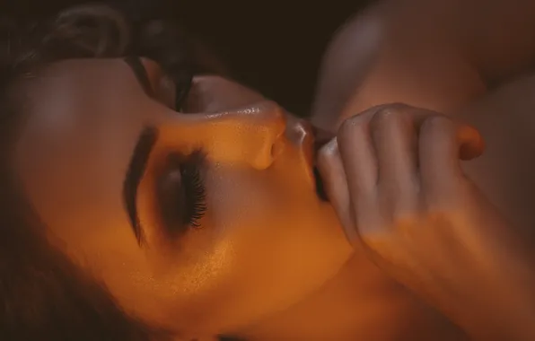 Close-up, face, hands, makeup, beauty, Julia, bokeh, Fabricio Garcia